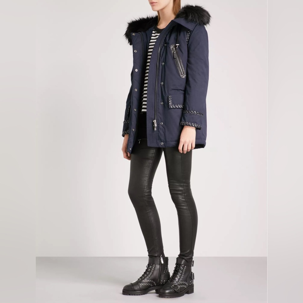 MSRP $995!!!NWT THE KOOPLES gorgeous Navy Parka with leather detailing size S